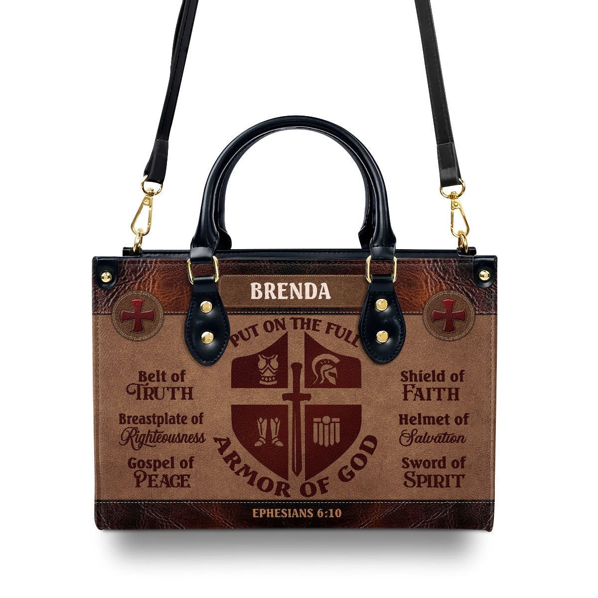 Personalized Armor of God Leather Handbag, Ephesians 6:10 Scripture Purse, Christian Religious Gift for Women BLAF41